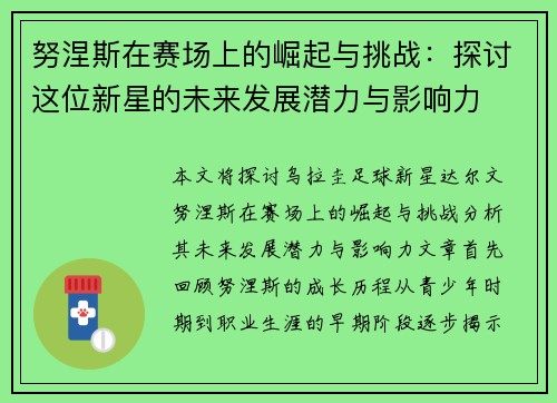 努涅斯在赛场上的崛起与挑战：探讨这位新星的未来发展潜力与影响力
