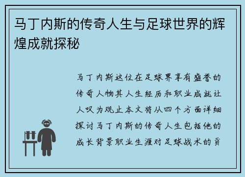 马丁内斯的传奇人生与足球世界的辉煌成就探秘