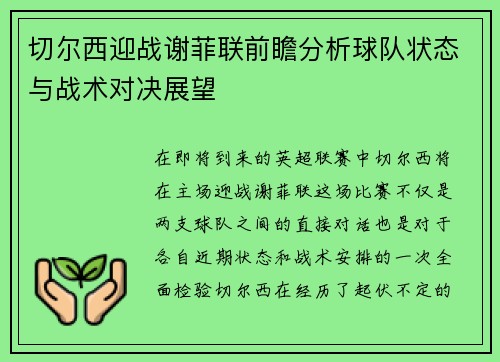 切尔西迎战谢菲联前瞻分析球队状态与战术对决展望