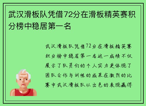 武汉滑板队凭借72分在滑板精英赛积分榜中稳居第一名