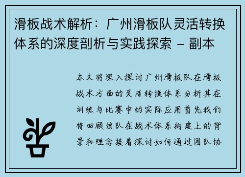 滑板战术解析：广州滑板队灵活转换体系的深度剖析与实践探索 - 副本